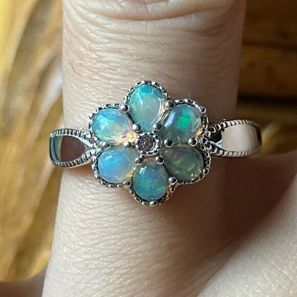 Natural Ethiopian Opal Sterling Silver Ring Size 7 - Picture 1 of 10